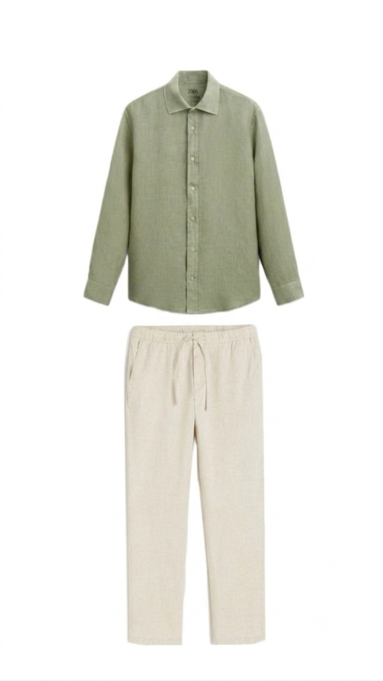 Linen Button-Up and Drawstring Pant Set